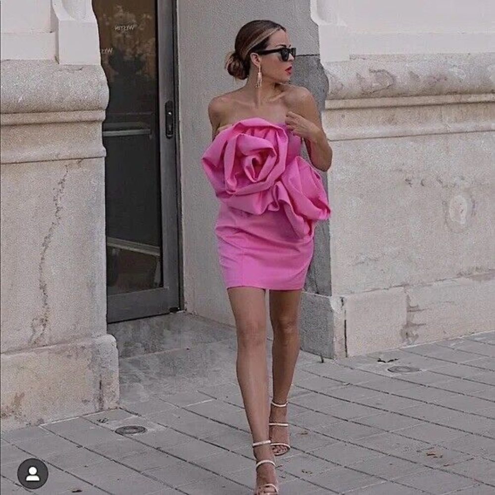 ZARA Voluminous Flower Rose 3D Dress Sz M NWOT Galentine’s Valentine’s Day Pink